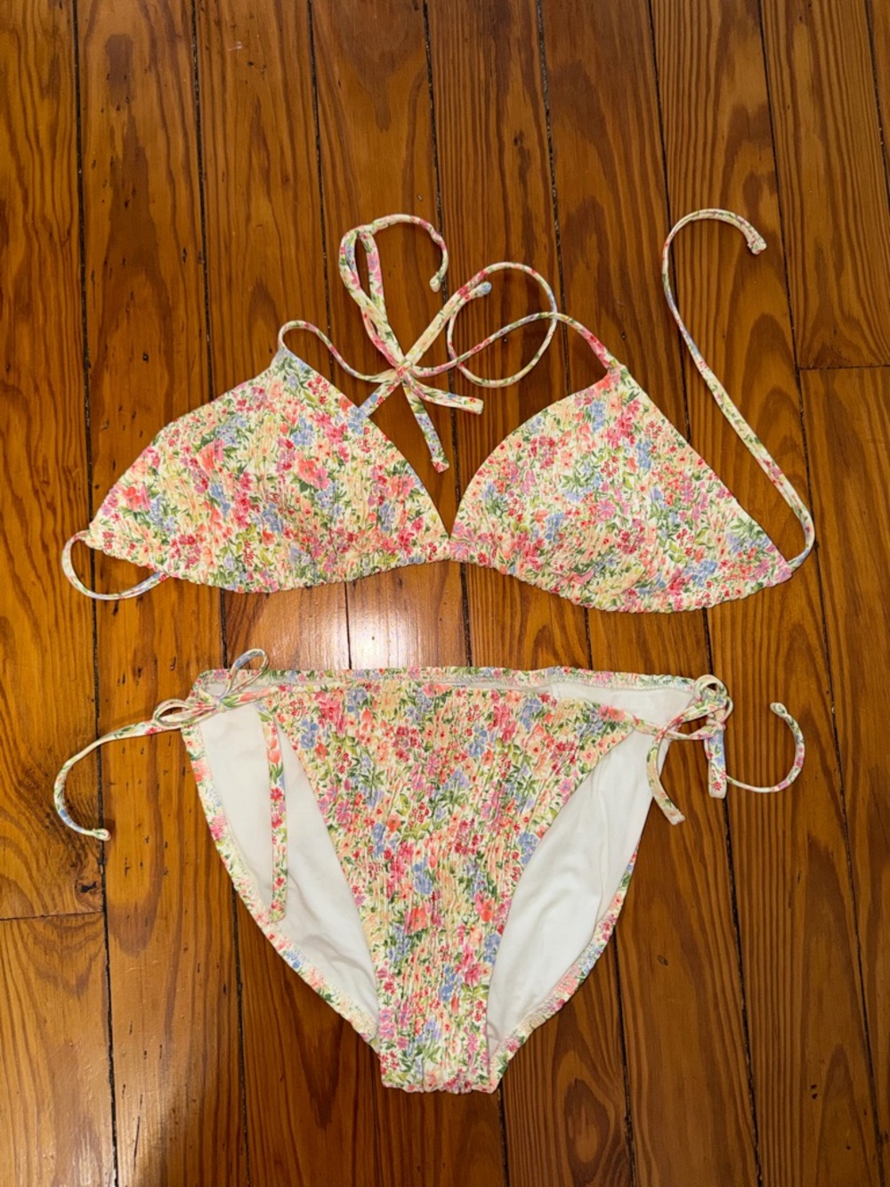 Floral Print Triangle Bikini Set - Pastel Multi
